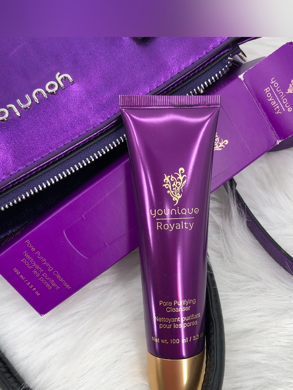 Younique Purple Metallic Cosmetic Make Up Shoulder Bag Purse & Pore Cleanser - Picture 10 of 10